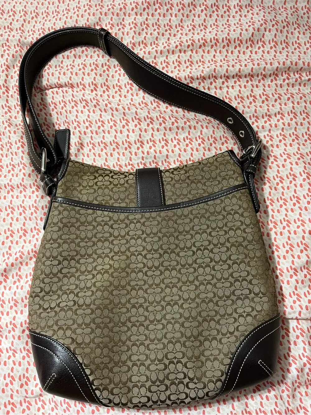 Coach Brown Signature Canvas Shoulder Bag with Dark Brown Leather Accents - Picture 9 of 12